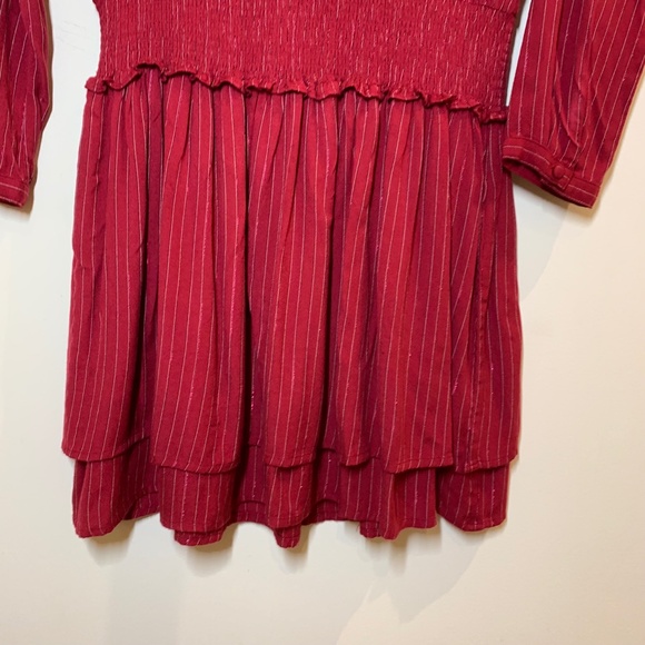 Rails Red Metallic Stripe Smocked Tiered Dress Small Festive Holiday Party - Picture 5 of 15